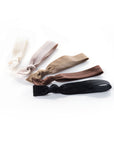 Nudes - InStyler All Tied Up Hair Ties-Five ties in silk, caramel, toffee, chestnut and noir. Laid on white background.