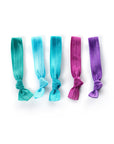 Vibrant - InStyler All Tied Up Hair Ties-Five ties in amethyst, aqua, turquoise, emerald and ruby. Laid in a line on white background.