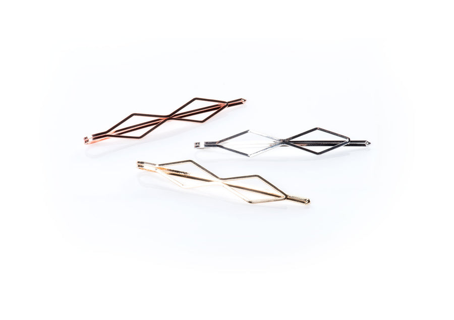 GeometricMetallics -  InStyler Geometric Pin It Up Bobby Pins-in gold, rose gold and gold metallics-top view