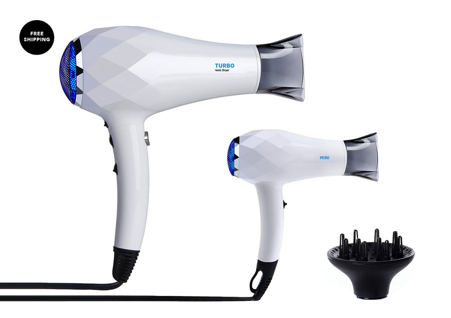 TURBO + MINI Ionic Dryer - gift set with diffuser-side view-InStyler