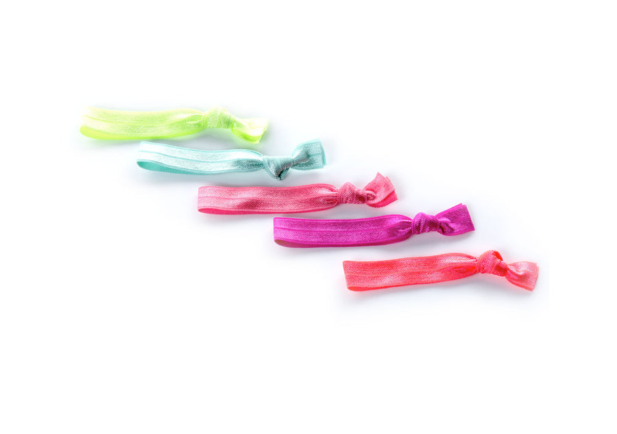 Brights - InStyler All Tied Up Hair Ties-Five ties in in coral, watermelon, sky, hot pink and citron. Laid on white background.