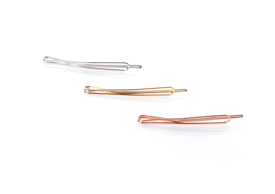 TeardropMetallics -  InStyler Teardrop Pin It Up Bobby Pins-side view of pins in gold, rose gold and gold metallics
