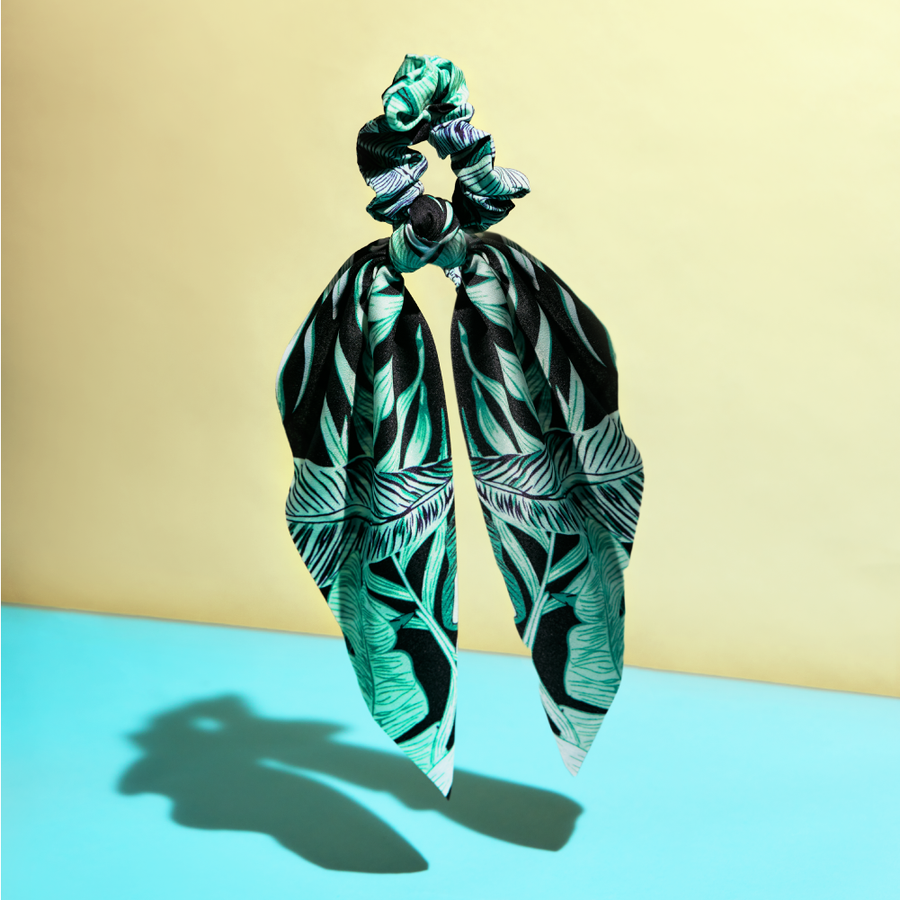 Scarf Scrunchie Set -- InStyler-black and green floral scrunchie